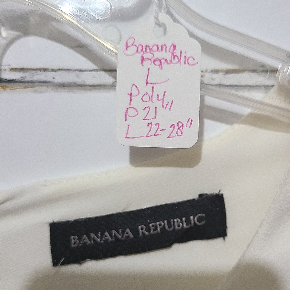 Banana Republic Ivory Cream Crepe Fringe Short Sleeve Top Sz Large - Picture 5 of 5
